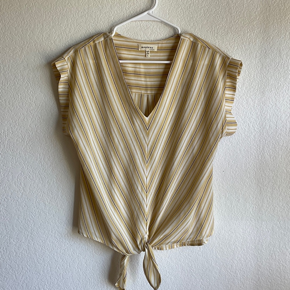 Monteau Women's Beige Striped Blouse yellow large
